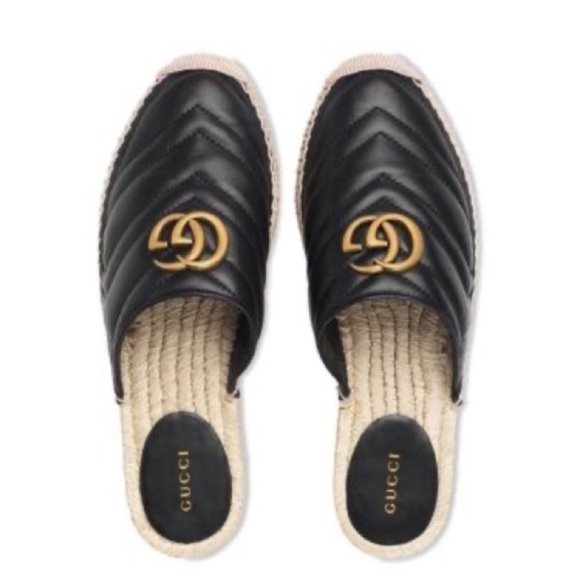 Gucci GG Marmont Black matelassé quilted leather flats Espadrilles size 8 - Picture 2 of 7